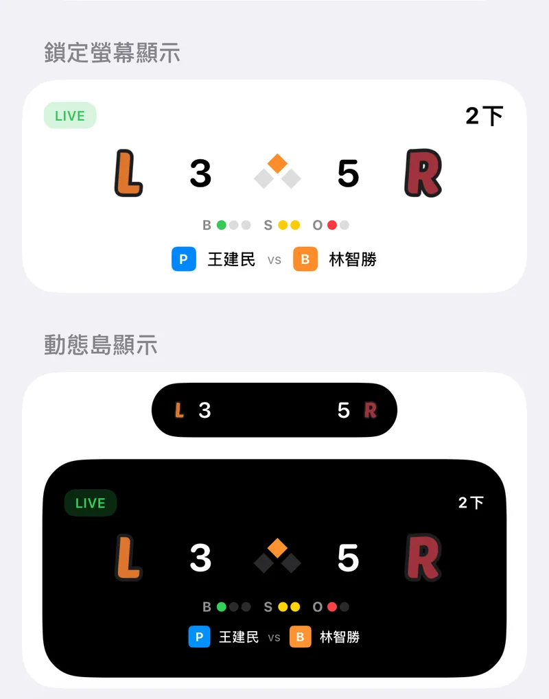 鎖定螢幕與動態島顯示比分